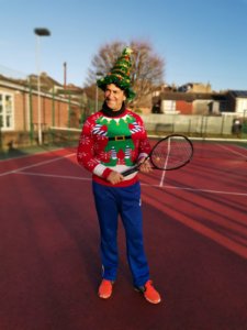 Junior Christmas Tennis Party -- our tennis coach.